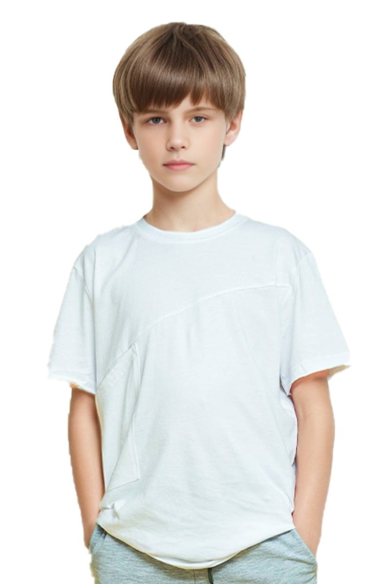 ويني بي تي شيرتات للأولاد بأكمام قصيرة من القطن الأبيض، ملابس للأولاد، تي شيرتات بقصات مائلة، قمصان للأطفال، ملابس صيفية للمراهقين، 8 10 12 14 16 سنة - Image 1